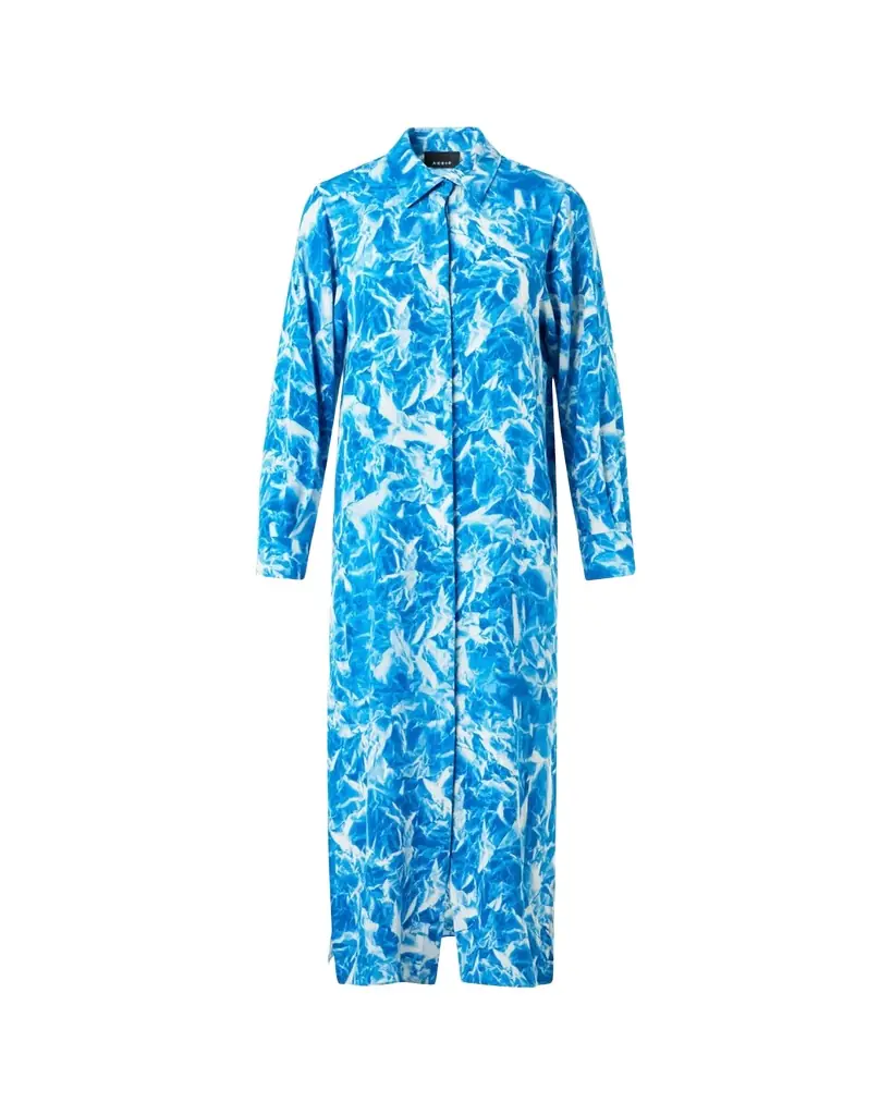 Akris Whitecaps Print Silk Crepe Midi Shirtdress