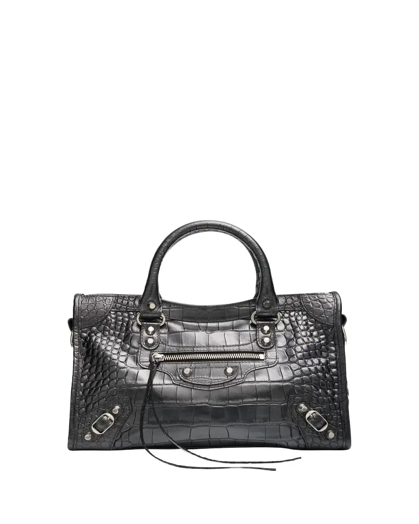 Balenciaga Le City Small Croc-Embossed Leather Top-Handle Bag