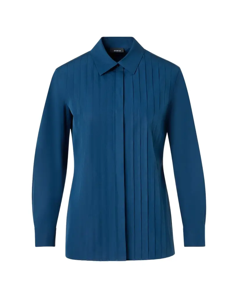Akris Pleated Front Cotton Poplin Button-Down Shirt