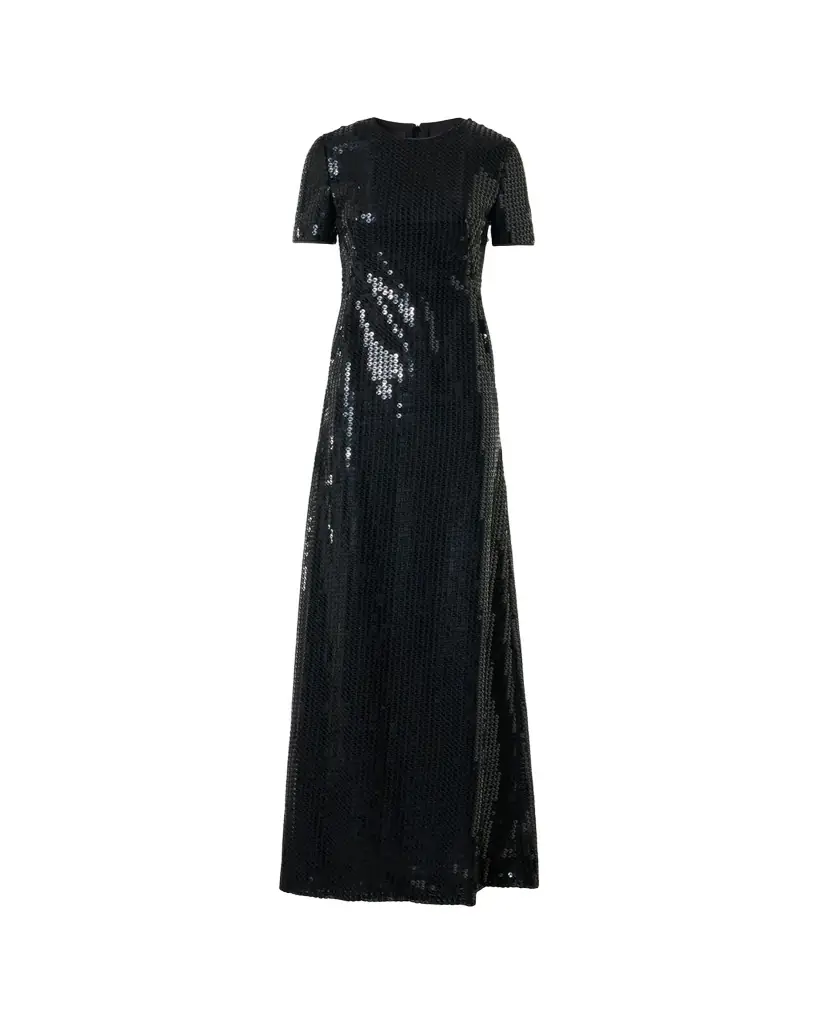 Akris Short-Sleeve Corded Sequin Gown
