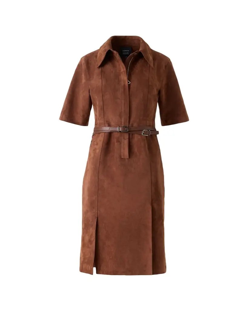 Akris Suede Belted Midi Shirtdress
