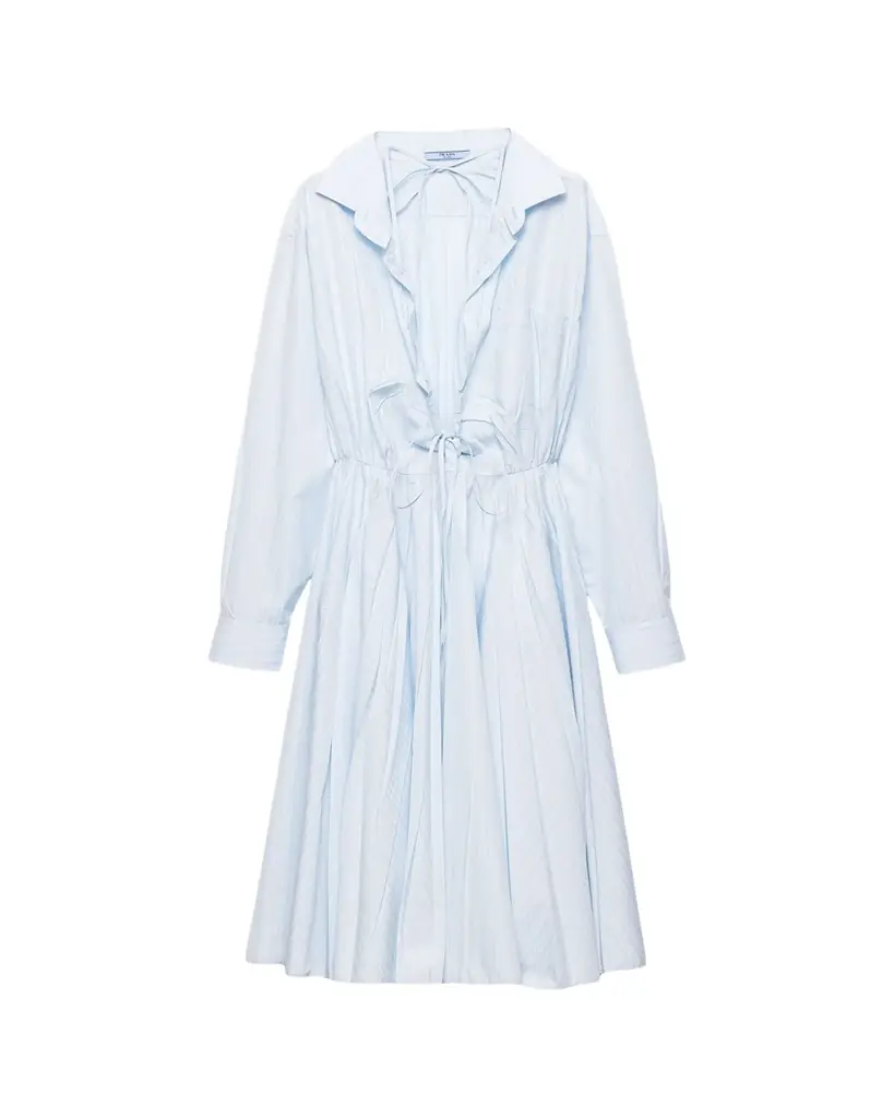 prada denim shirt dress white christmas dresses PRADA 2021 Striped Denim Mini Dress Blue REAWAKE