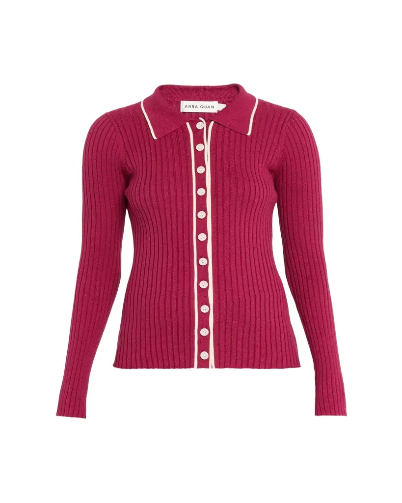 Anna Quan Ashlen Button-Front Rib-Knit Top