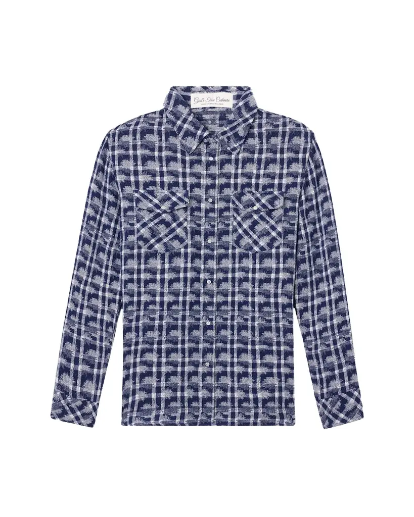 God's True Cashmere Shibori Plaid Cashmere Sport Shirt