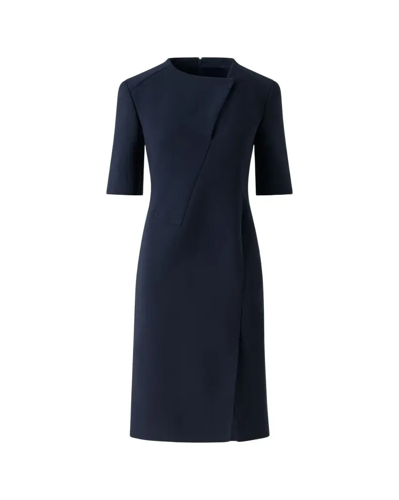Akris Asymmetric Slit Short-Sleeve Midi Dress