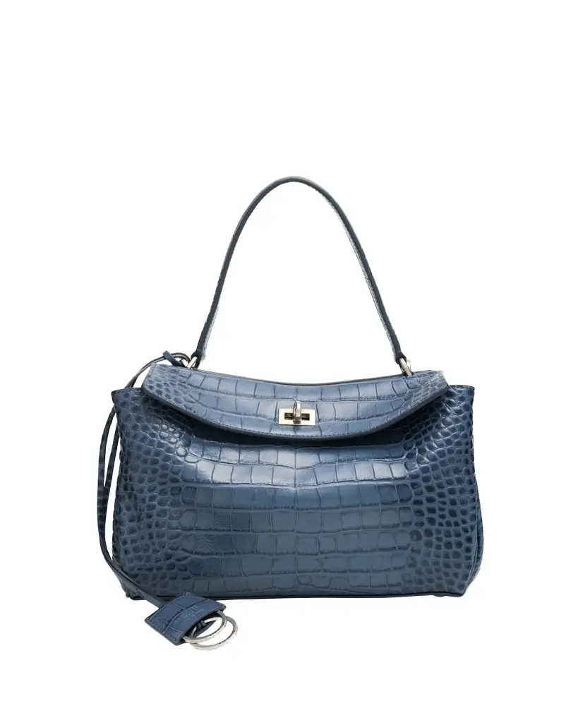 Balenciaga Rodeo Croc-Embossed Leather Top-Handle Bag