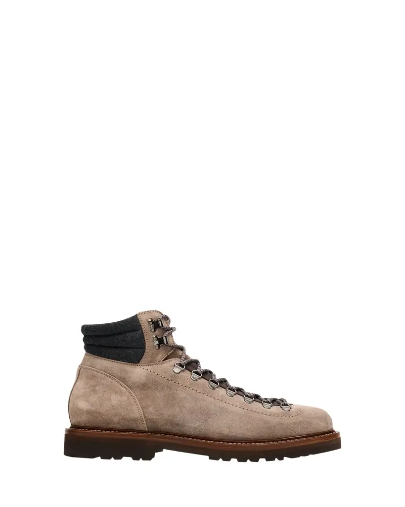 Brunello Cucinelli Men's Suede Wool-Collar Hiking Boots