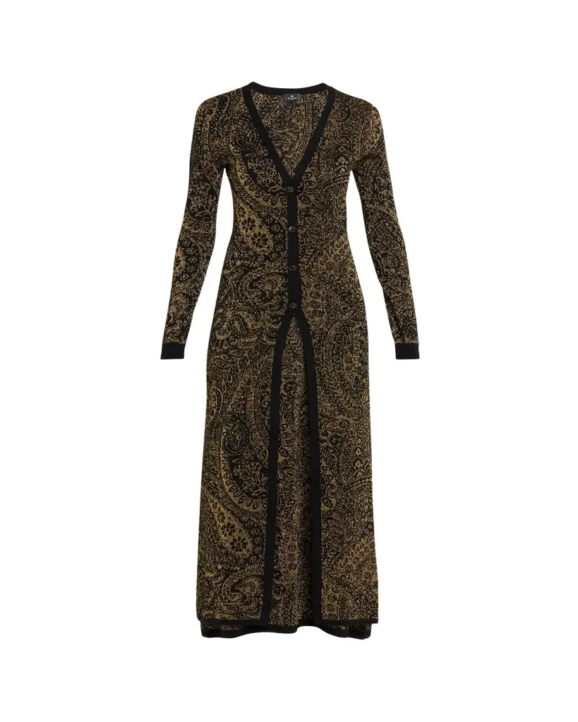 Etro Metallic Paisley Knit V-Neck Long Cardigan