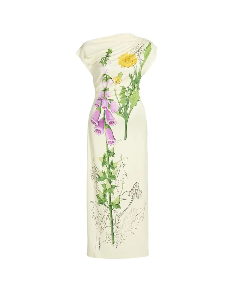 Oscar de la Renta Off-The-Shoulder Foxglove Draped Jersey Maxi Dress