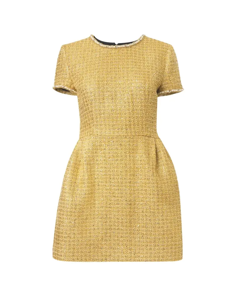 Carolina Herrera Metallic Tweed Short-Sleeve Mini Dress