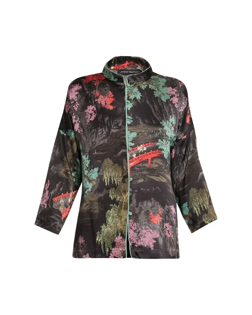 Natori Nara Band Collar Silk Pajama Top