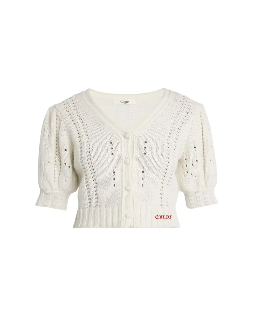 Chloe Wool & Cashmere Cropped Puff-Sleeve Cardigan