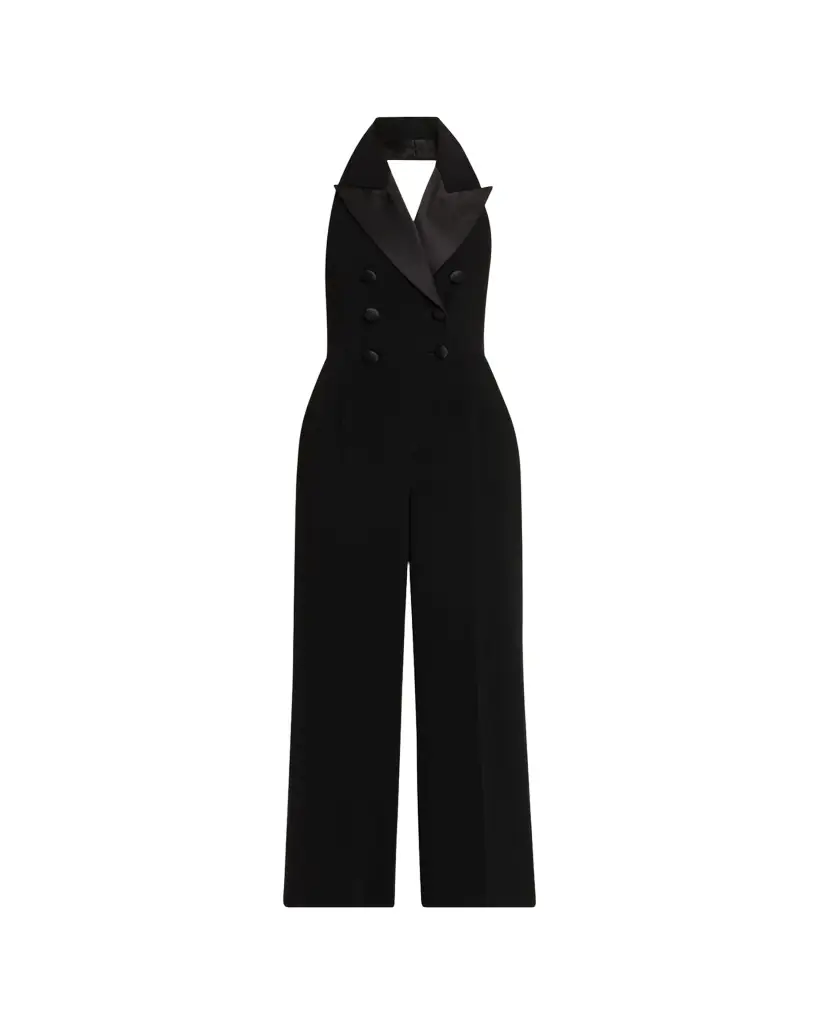 Sergio Hudson Satin-Lapel Halter Jumpsuit