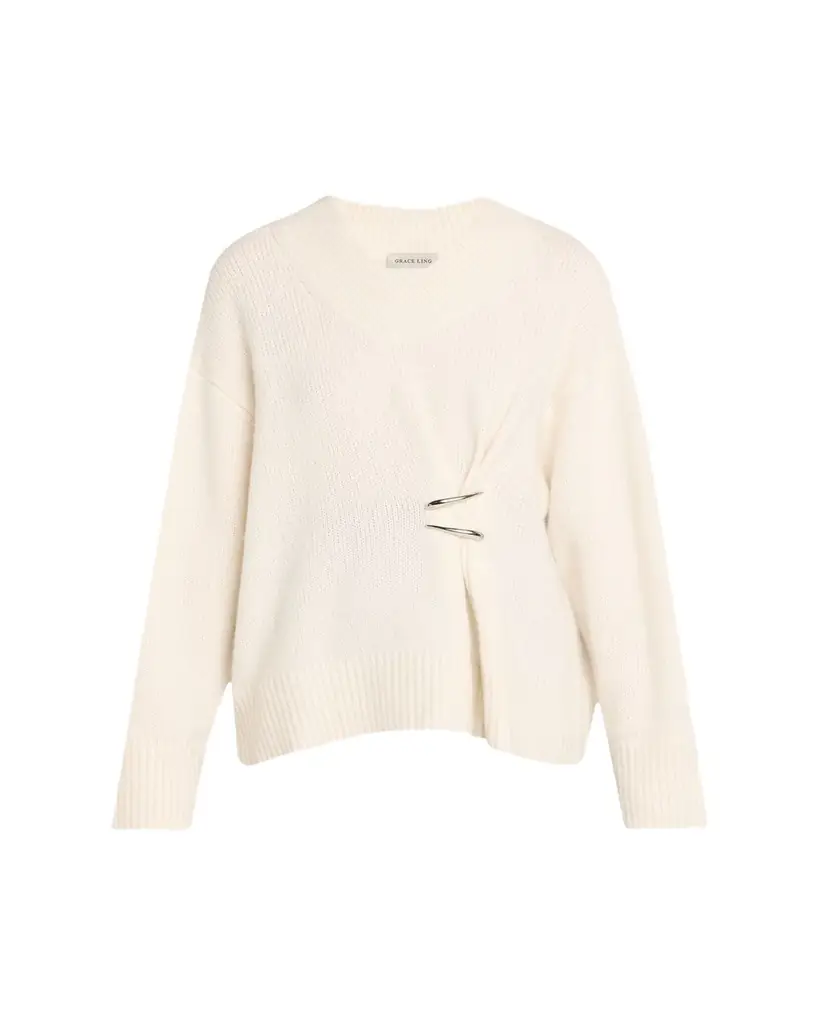 GRACE LING Claw-Embellished Cashmere V-Neck Sweater