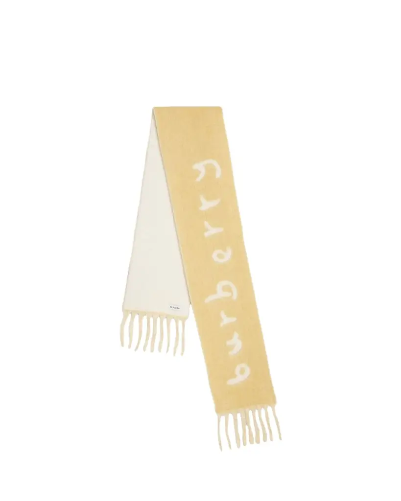 Burberry Logo Alpaca-Blend Reversible Scarf with Chunky Fringe