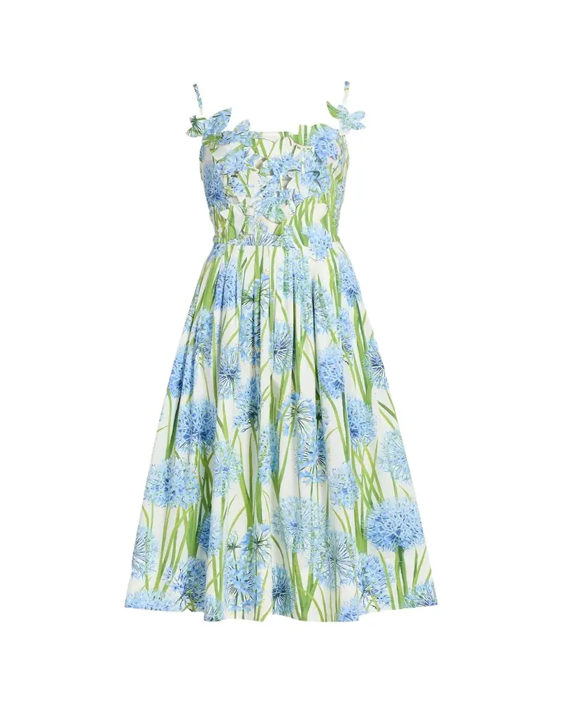 Oscar de la Renta Alliums Poplin Cutout Sleeveless Midi Dress