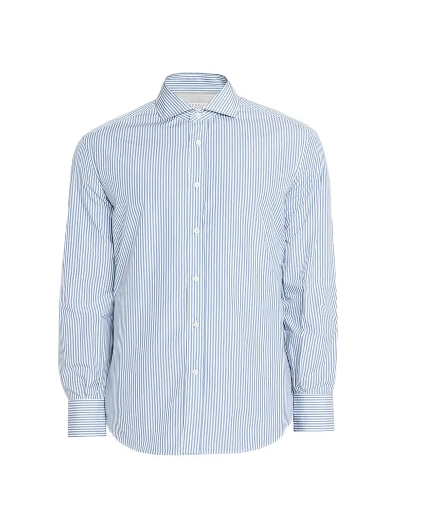 Brunello Cucinelli Men's Narrow Striped Long-Sleeve Shirt