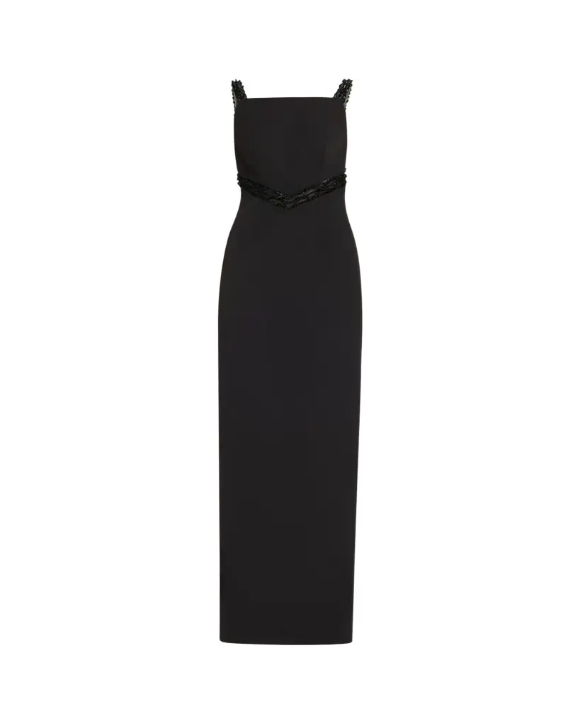 Pamella Roland Embroidered Inset Sleeveless Crepe Gown