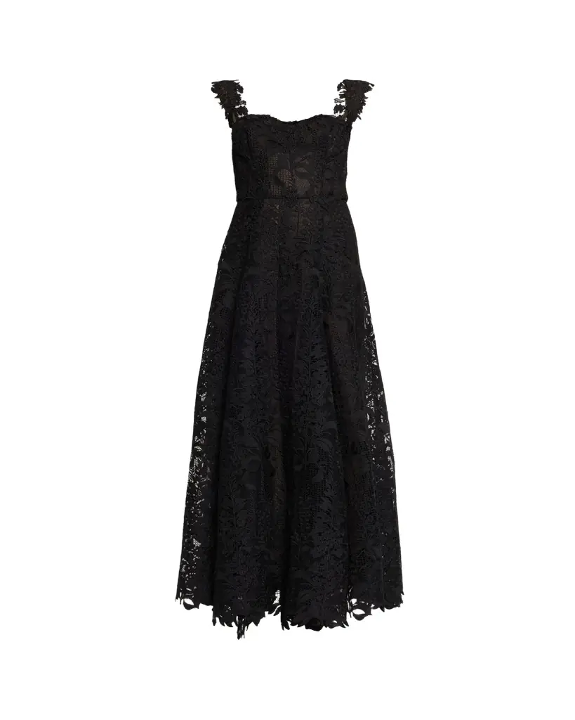Oscar de la Renta Sleeveless Foxglove Lace Sweetheart-Neck Gown