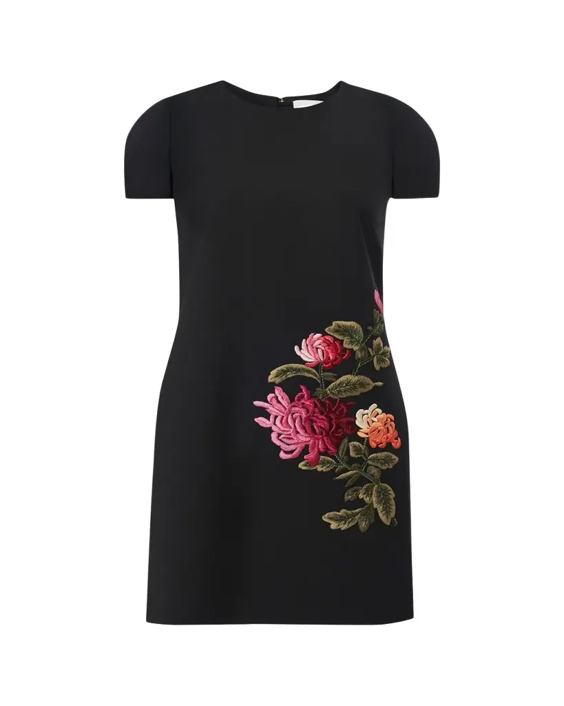 Carolina Herrera Floral Embroidered Wool Mini Shift Dress