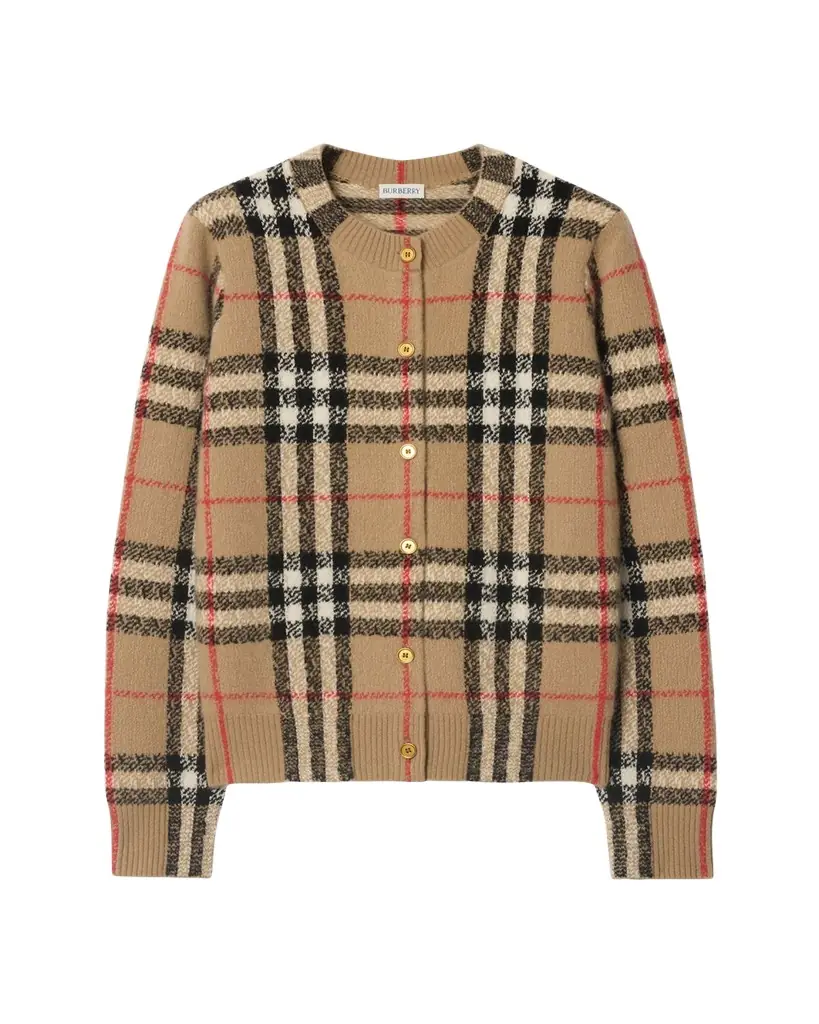Burberry Clara Check Cashmere Crewneck Cardigan
