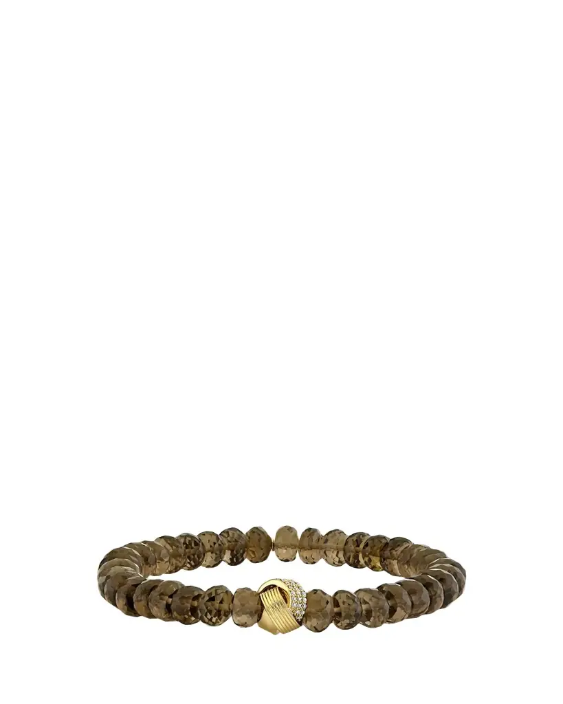 Sydney Evan 14K Diamond Tri-Linked Rondelle on Smokey Quartz Bracelet