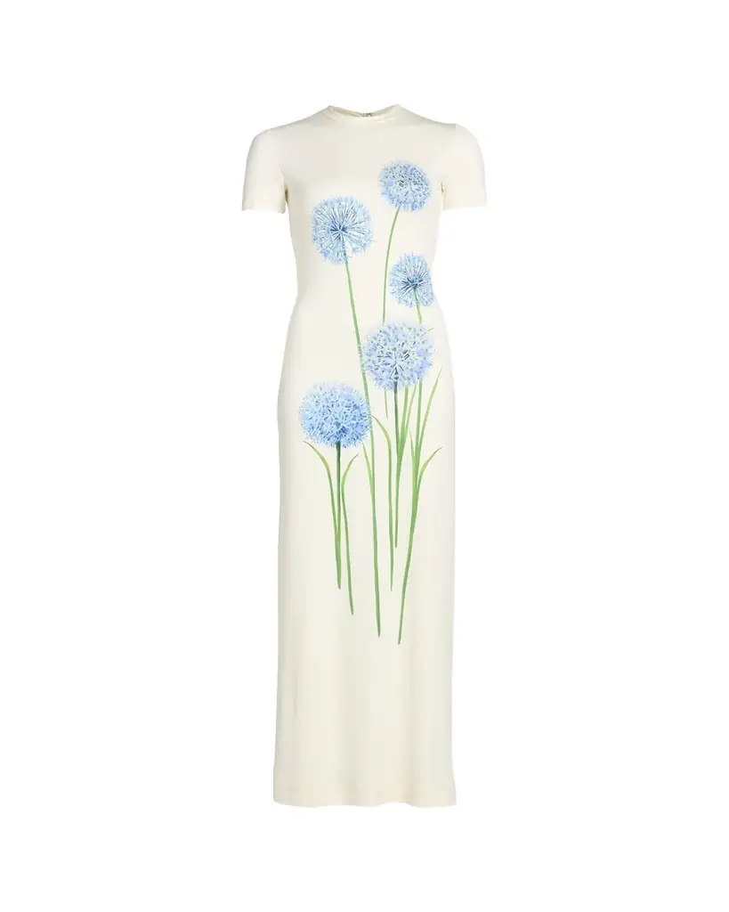 Oscar de la Renta Short-Sleeve Allium Print Jersey Maxi Dress