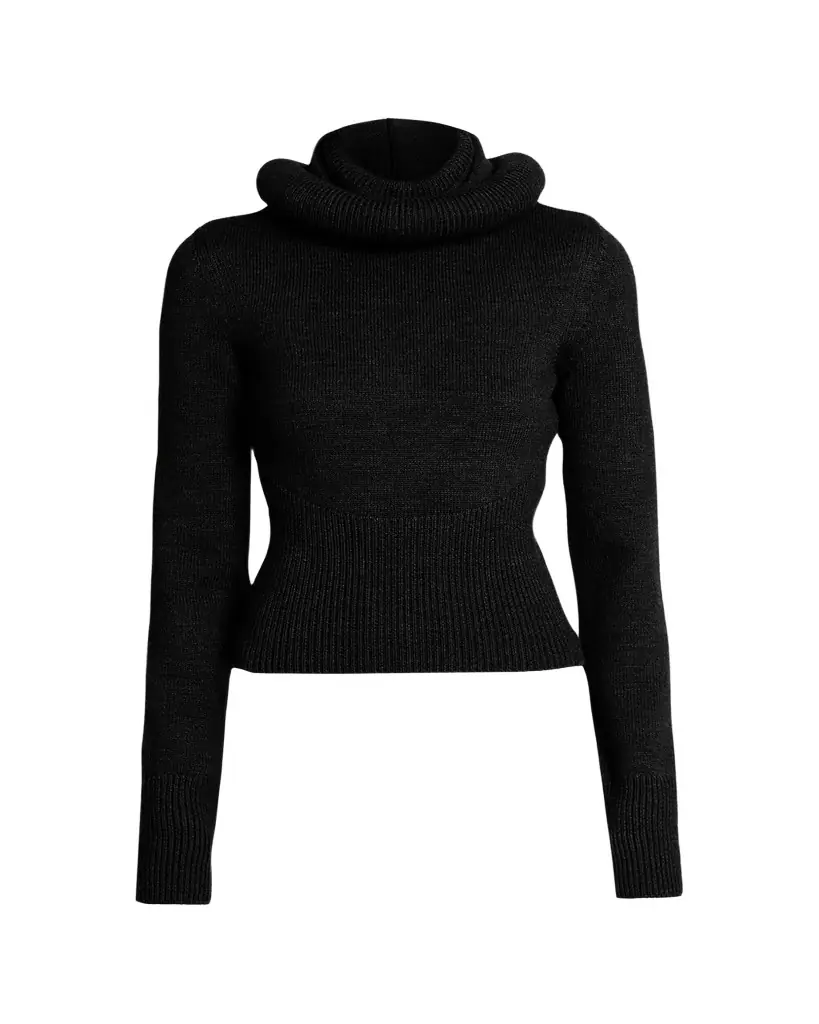 ALAIA Sculptural Hooded Rib-Knit Sweater