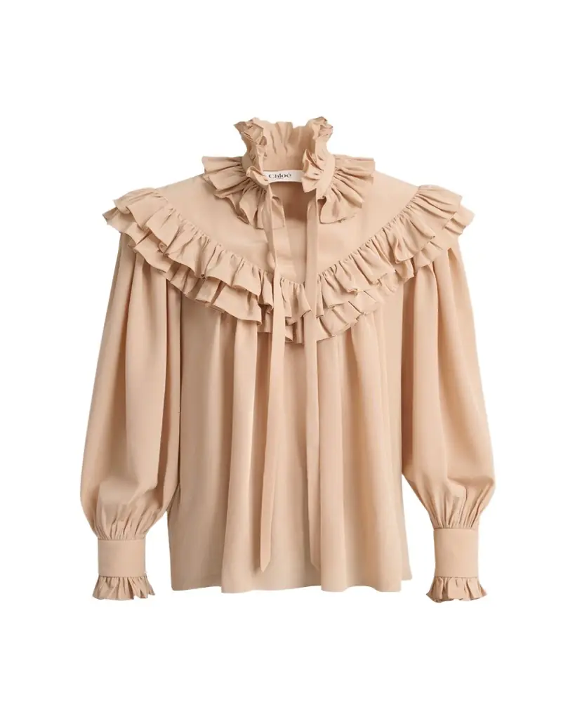 Chloe Ruffle-Yoke Silk Blouse