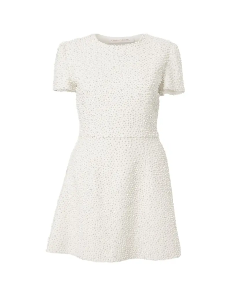 Carolina Herrera Pearly Embellished Short-Sleeve Mini Dress