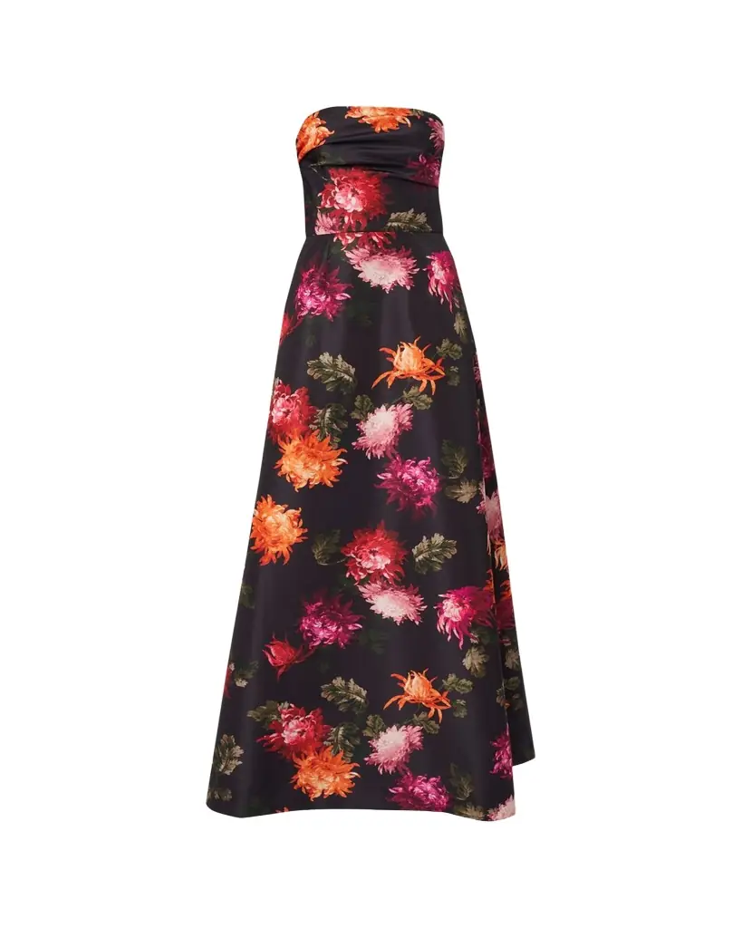 Carolina Herrera Floral-Print Strapless A-Line Gown