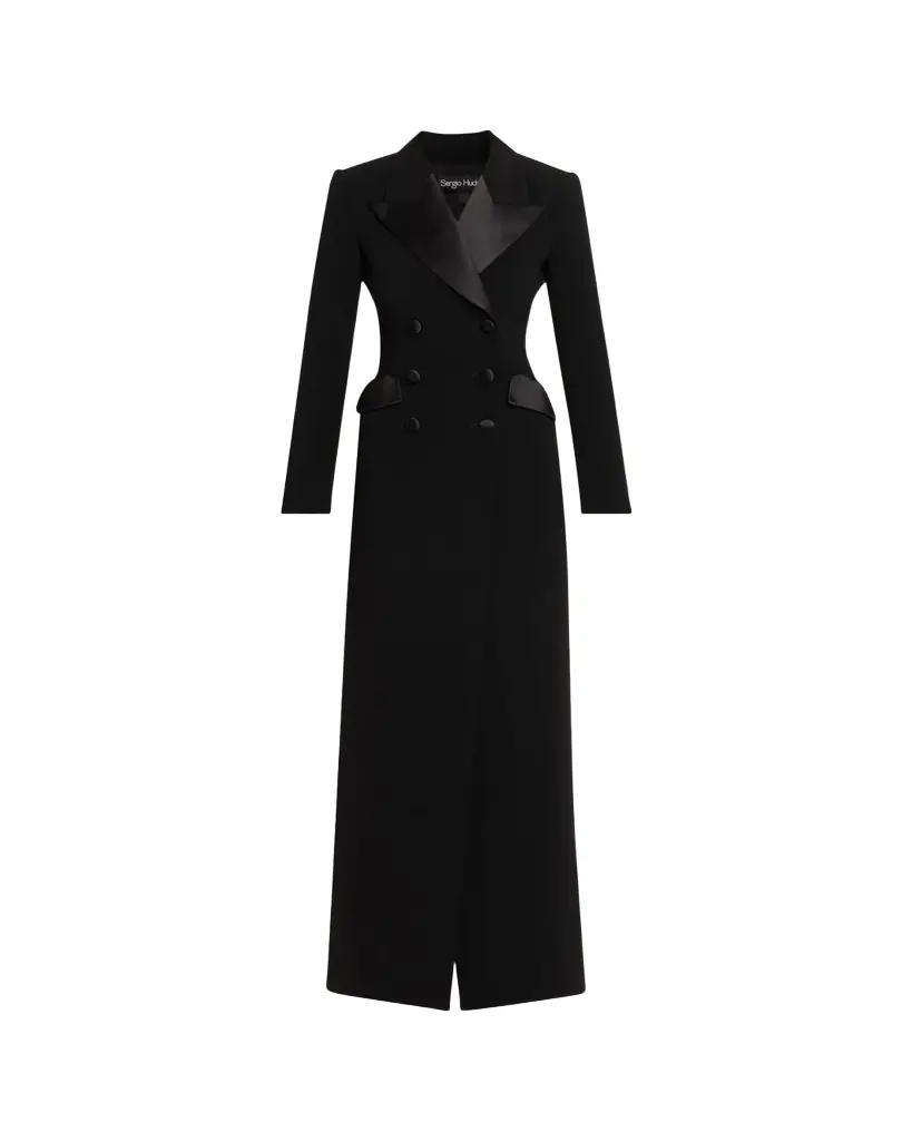 Sergio Hudson Double-Breasted Satin-Lapel Coat