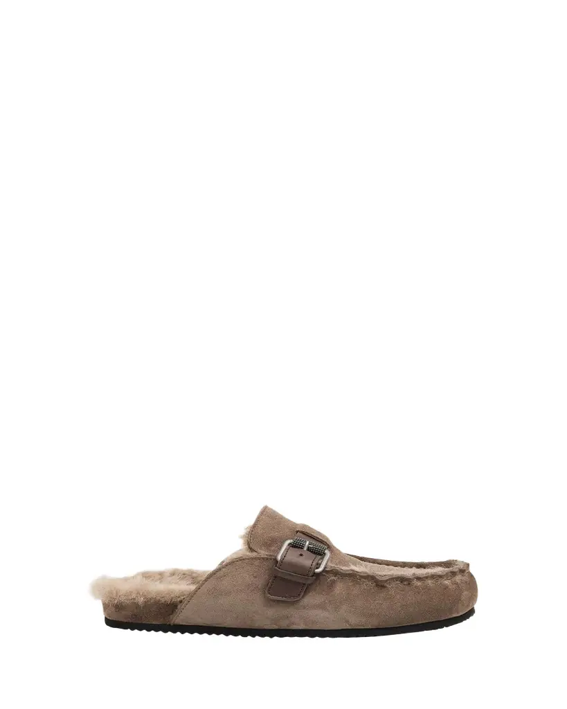Brunello Cucinelli Suede Shearling-Lined Mules