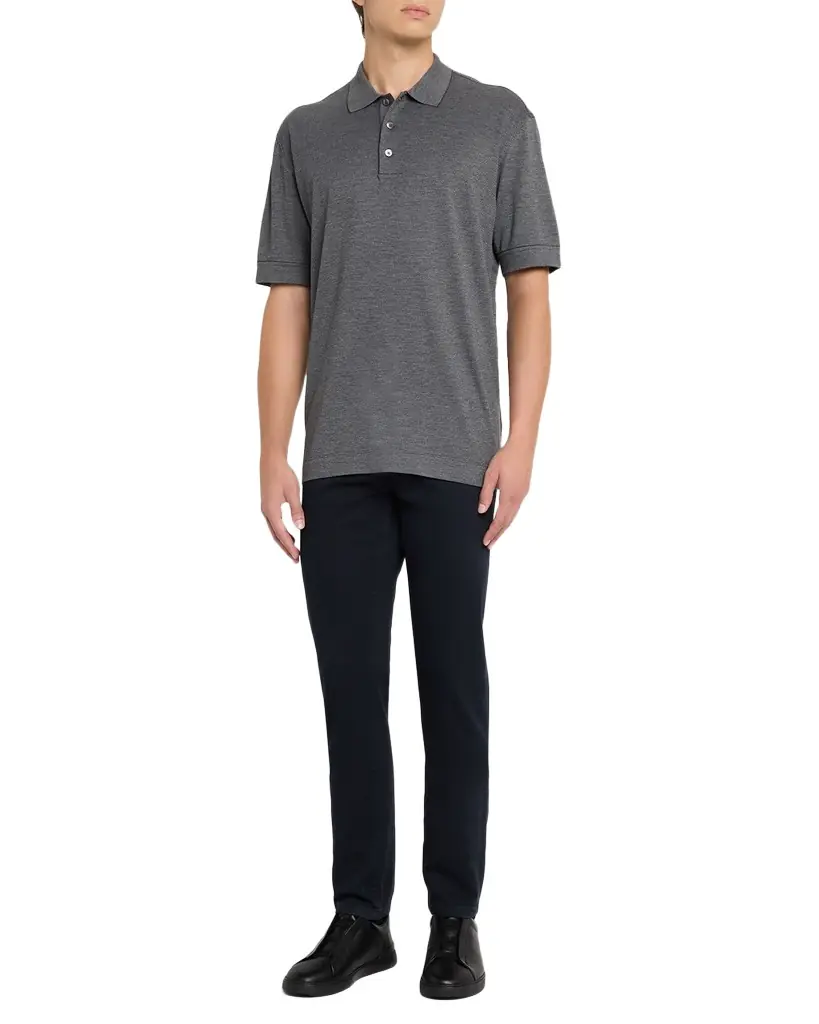 ZEGNA Men's Cotton and Silk Tipped Polo Shirt