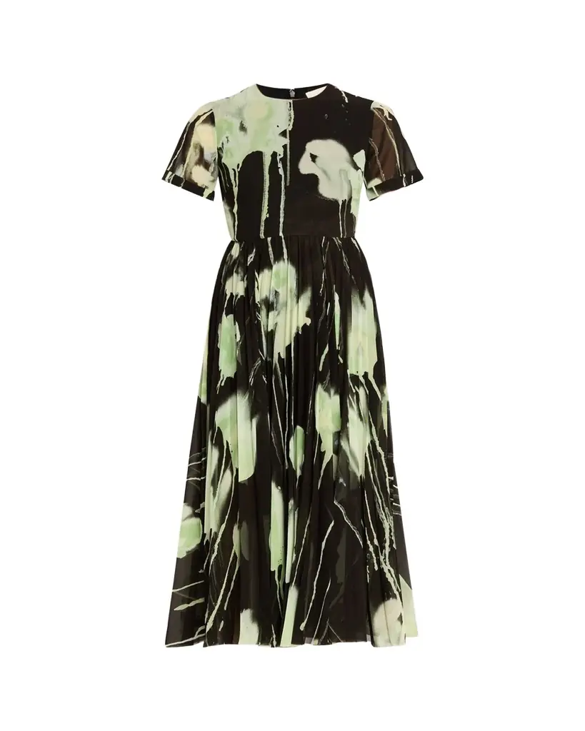 Jason Wu Collection Pleated Watercolor-Print Midi Dress