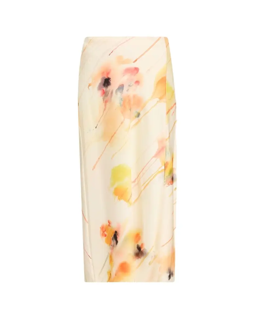 Jason Wu Collection Washed Satin Floral-Print Midi Skirt