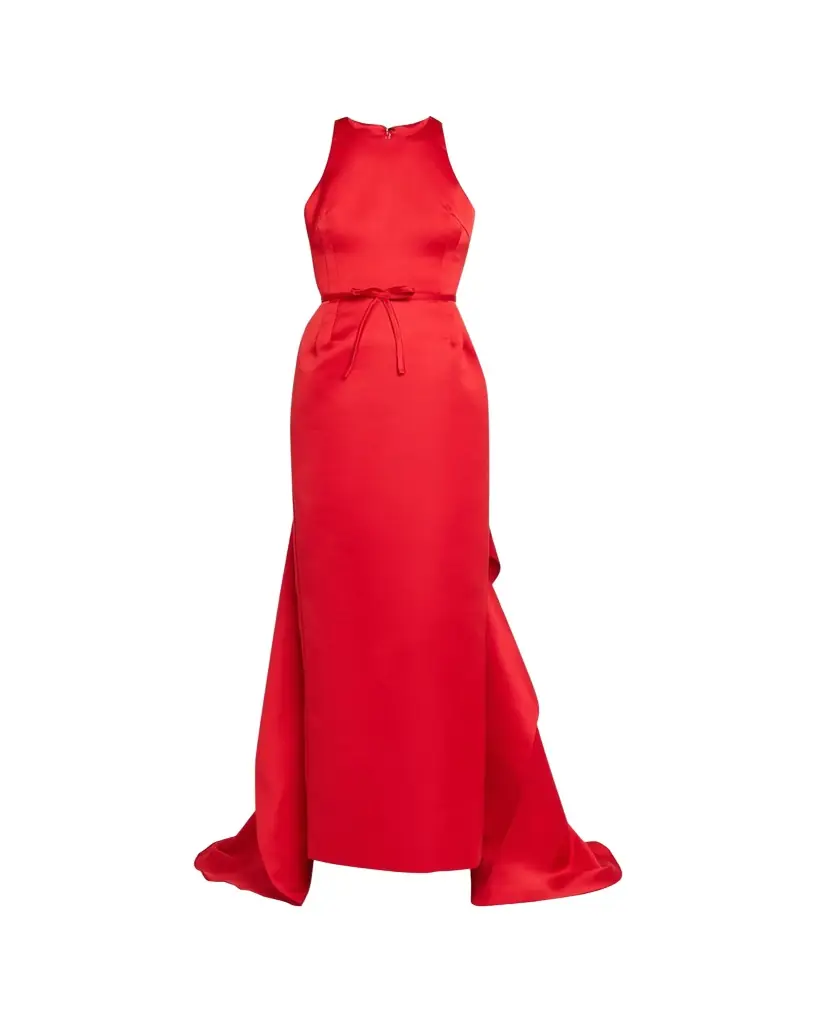 Atelier Prabal Gurung Caroline Satin Halter Column Gown With Detachable Train