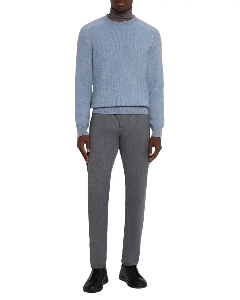 ZEGNA Men's Cashmere Rib Saddle Crewneck Sweater