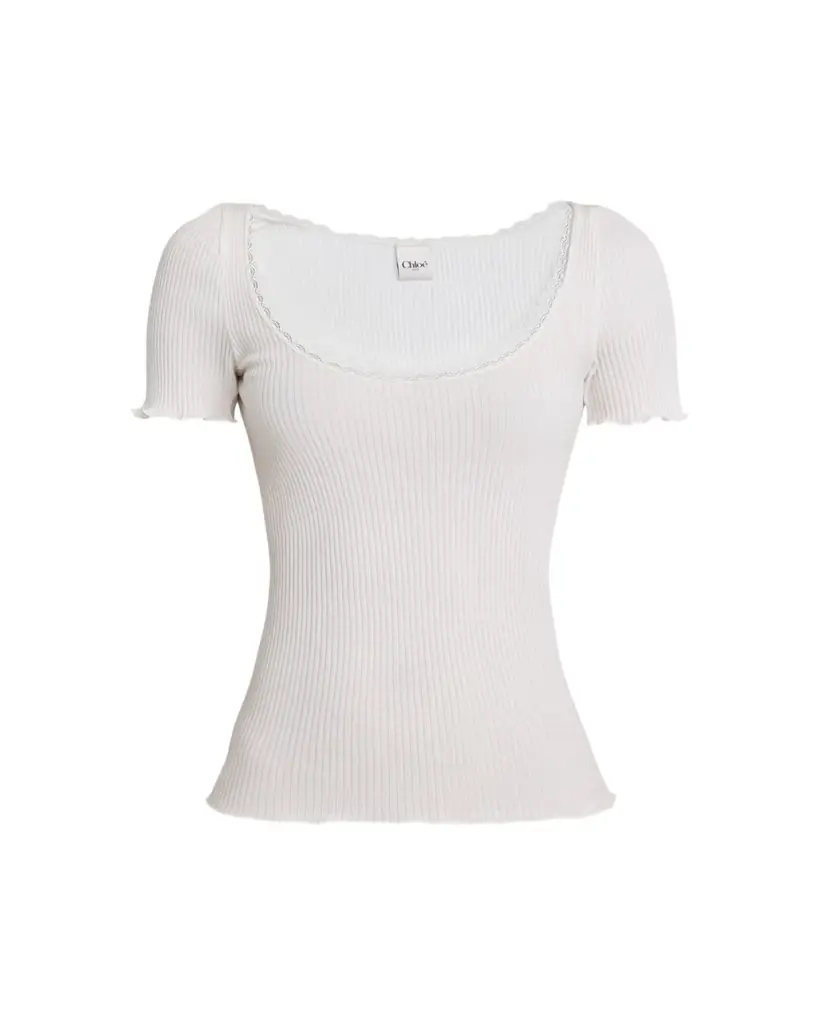 Chloe Lace-Trim Ribbed Scoop-Neck Top