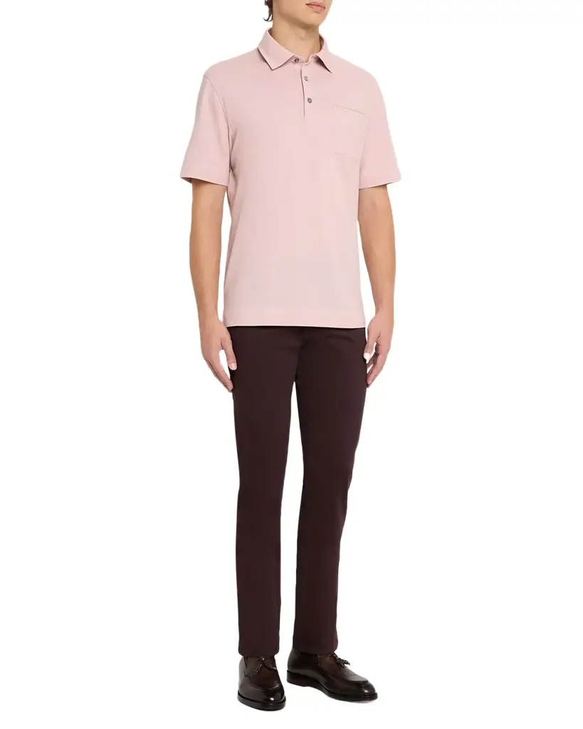 ZEGNA Men's Leather-Trim Pocket Pique Polo Shirt