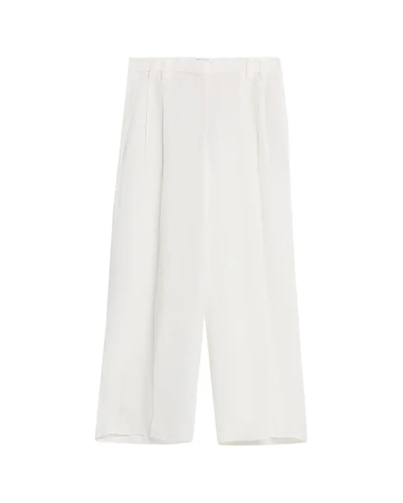 Brunello Cucinelli Monili-Trim Linen Gabardine Wide-Leg Pants