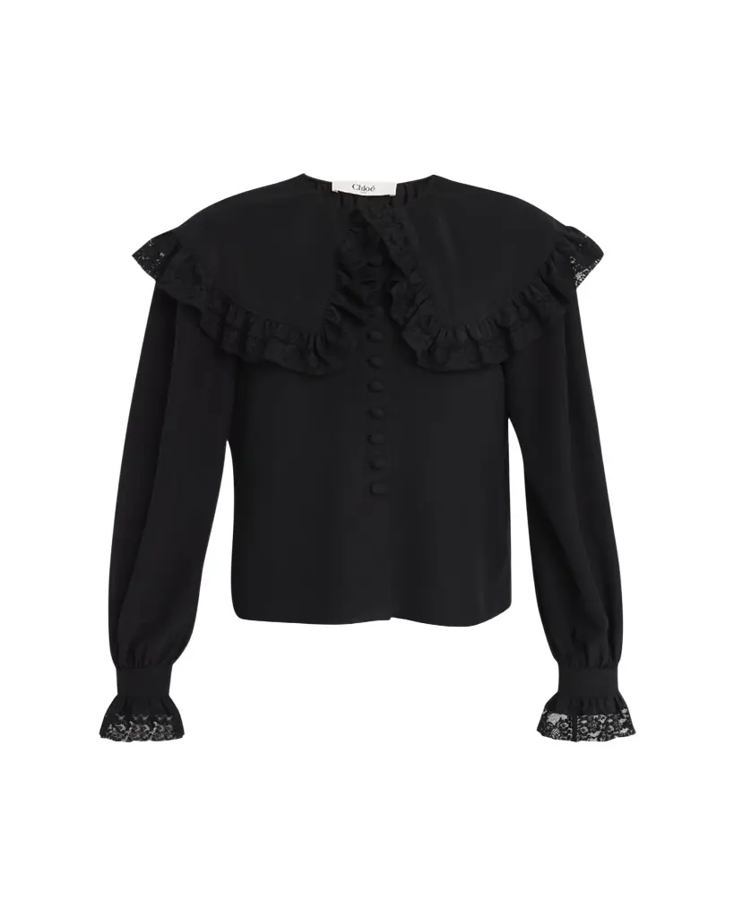Chloe Roscini Lace-Trim Silk Blouse