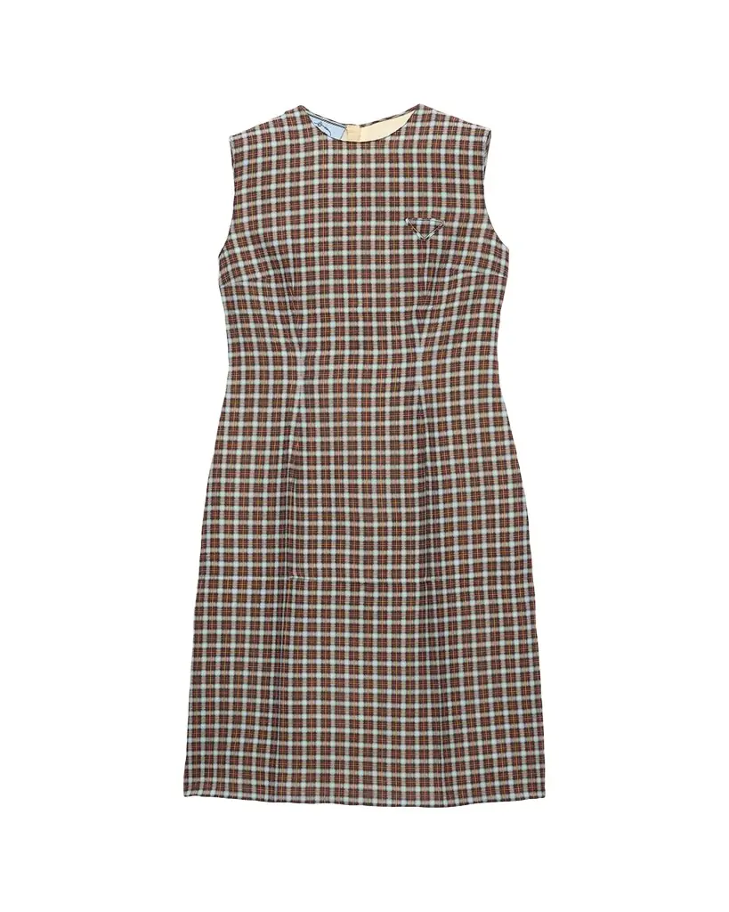 Prada Check Georgette Sleeveless Midi Dress