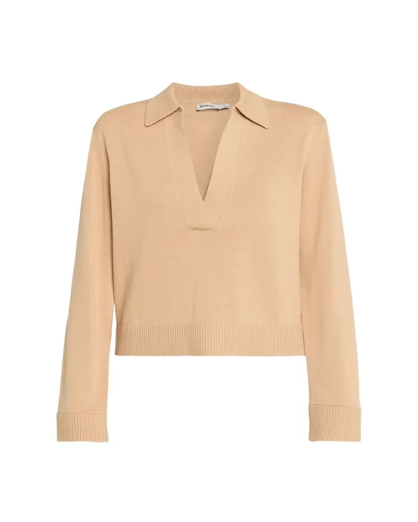 SIMKHAI Cashmere-Cotton Polo Sweater
