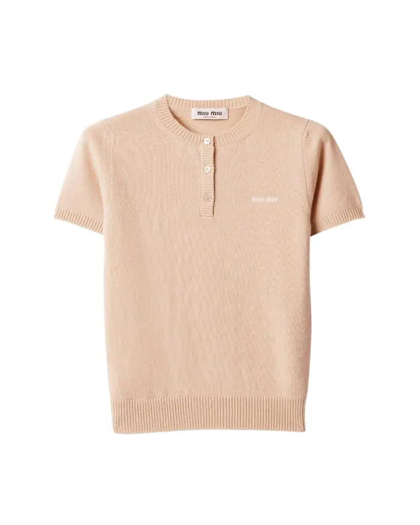 Miu Miu Short-Sleeve Cashmere Henley Sweater
