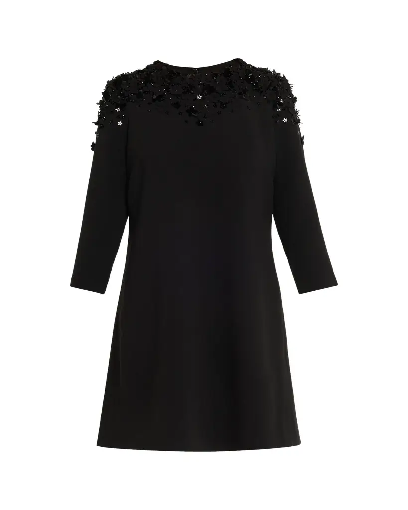 Rickie Freeman for Teri Jon A-Line Floral Applique Crepe Dress
