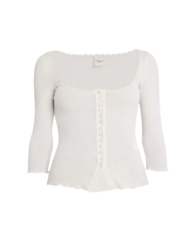 Chloe Lace-Trim Ribbed Button Top