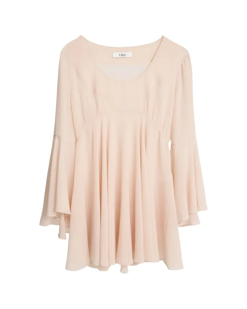 Chloe Silk Georgette Flare-Sleeve Mini Dress