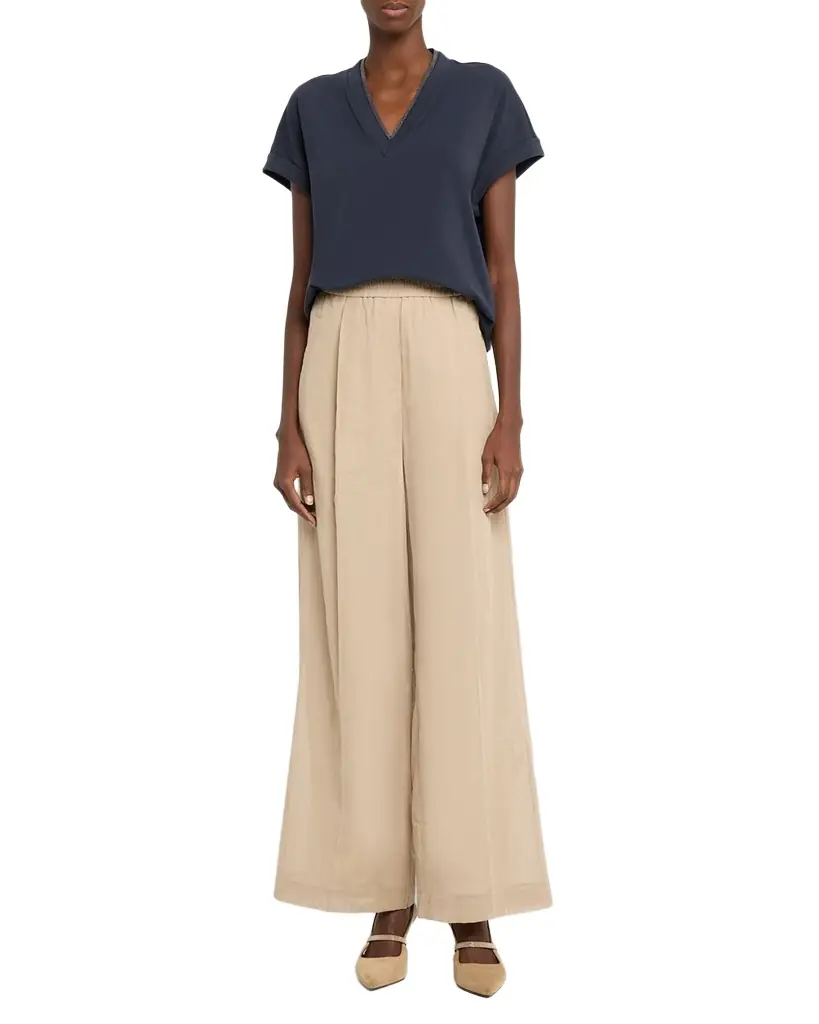 Brunello Cucinelli Cotton Gauze Wide-Leg Pull-On Track Pants