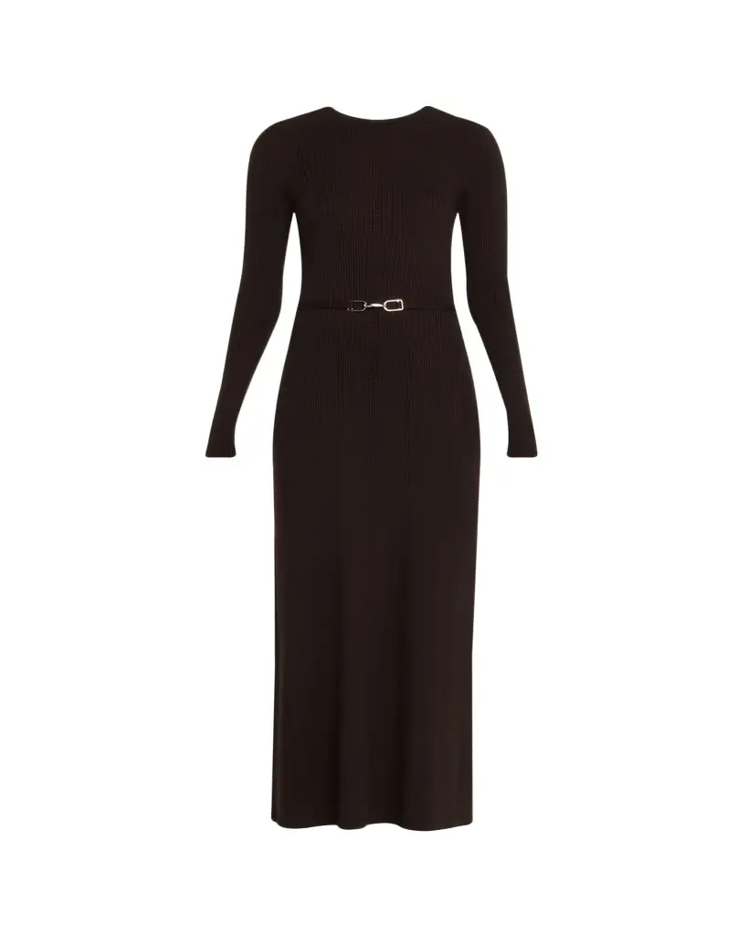 Gabriela Hearst Imagene Ribbed Long-Sleeve Midi Dress With Belt